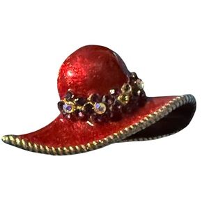 Source Unknown Red and Gold Hat Brooch